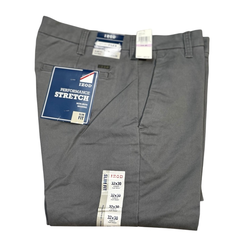 Izod Men's Charcoal Grey Khaki Pants Slim Fit